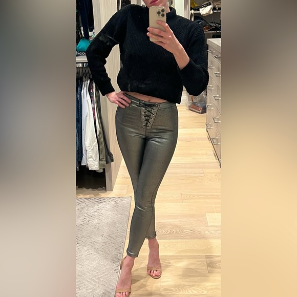 Silver liquid finish jeans with front laces - Picture 1 of 4